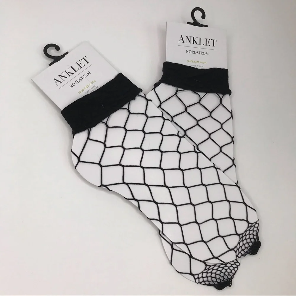 NORDSTROM 2 PAIR Open Fishnet Anklet Socks NEW Black